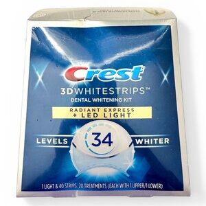 ❌Crest 3D Whitestrips Radiant Express Kit + LED Light 34 Levels Whiter 40 Strips